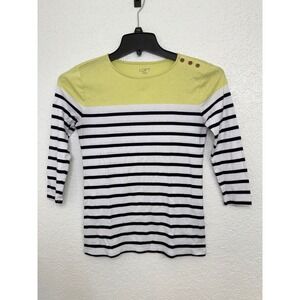 LOFT Outlet Womens Striped 3/4 Sleeve Top Yellow White Black Casual‎